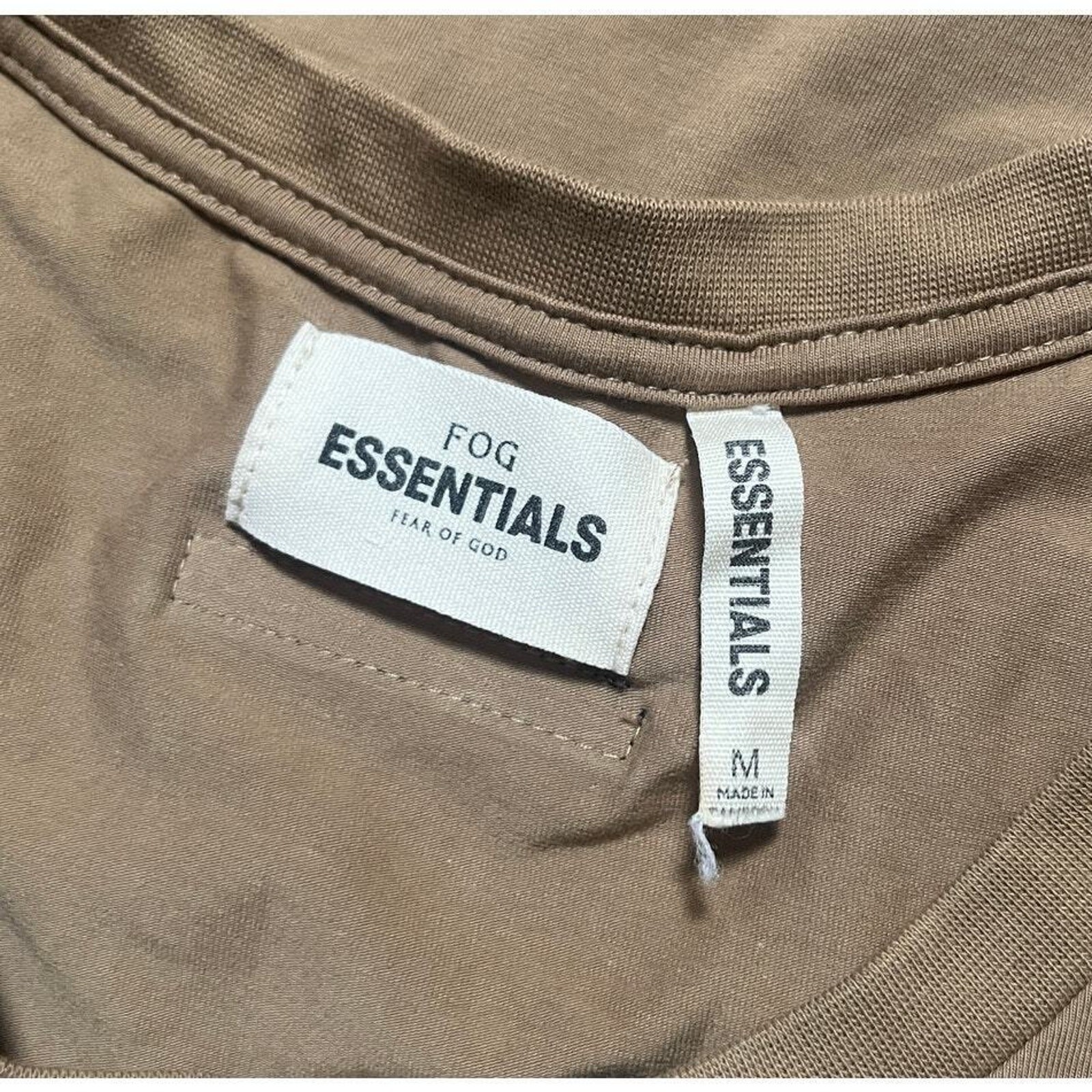 Essentials Inspired Fear of God FOG Tan Text T Medium Shirt *Minor Stains* gallery