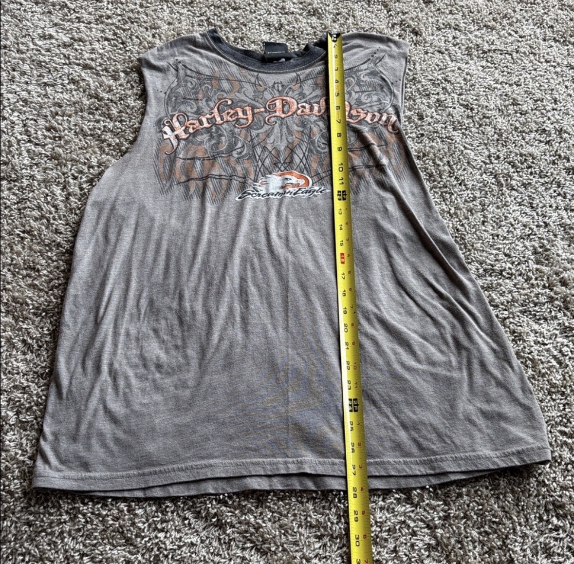 Harley-Davidson Vintage Screamin Eagle Men's Cuff Off Grey Shirt Size XL gallery