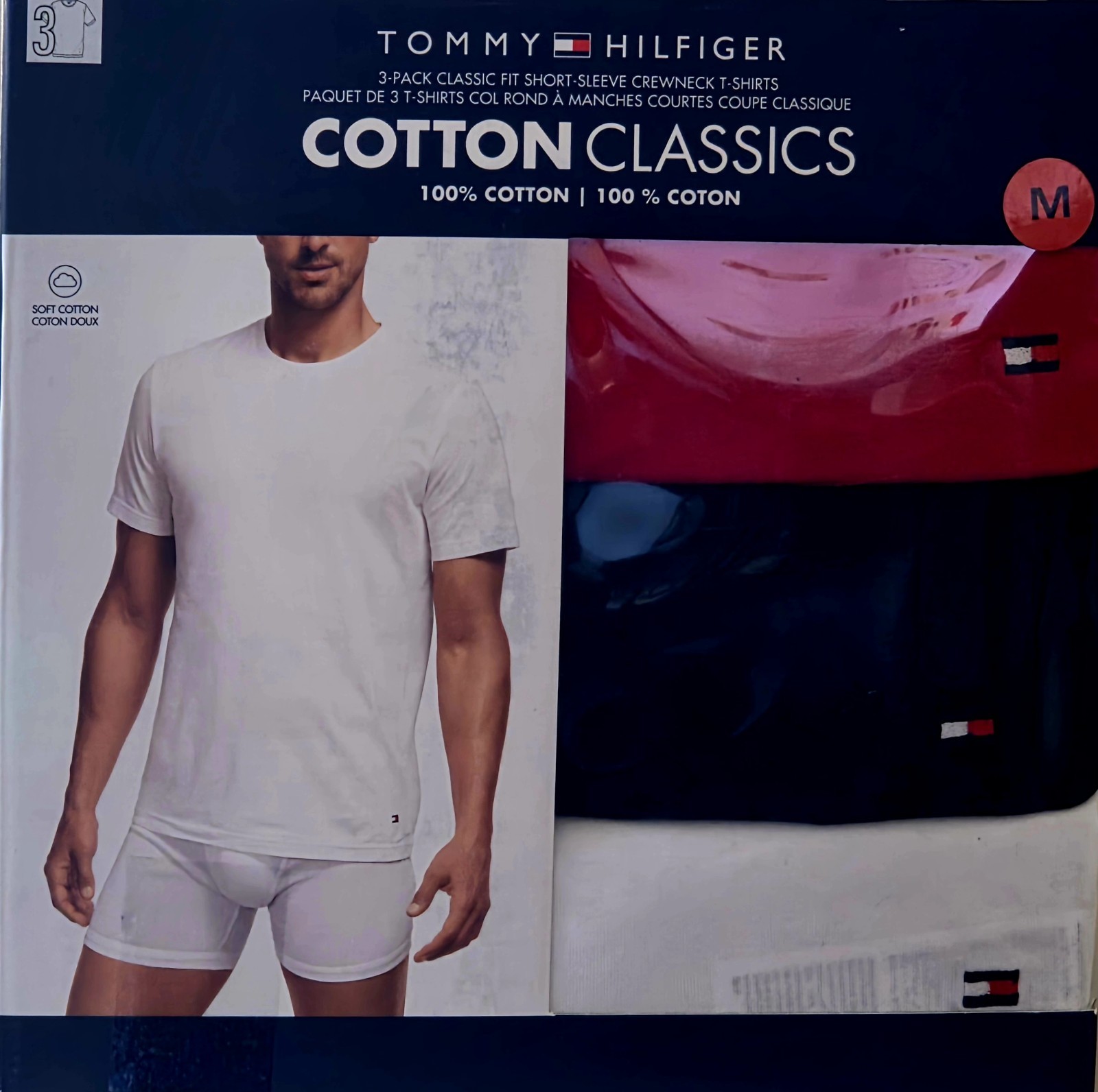 Tommy Hilfiger 3 Pack Classic Cotton T-Shirts Size M