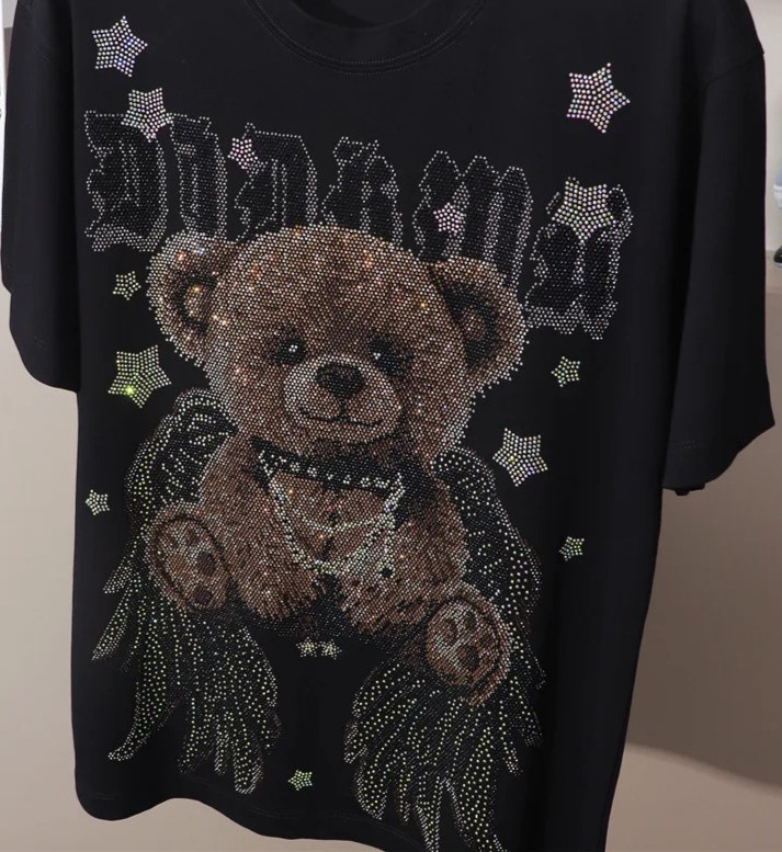 New Men Fashion Diamond Bear Rhinestones Luxury Black White T-Shirt High Quality gallery