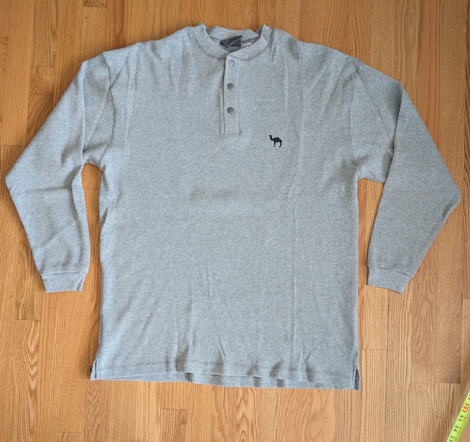 Vintage Camel Henley Shirt Mens XL Gray Waffle Thermal Long Sleeve Embroidered gallery