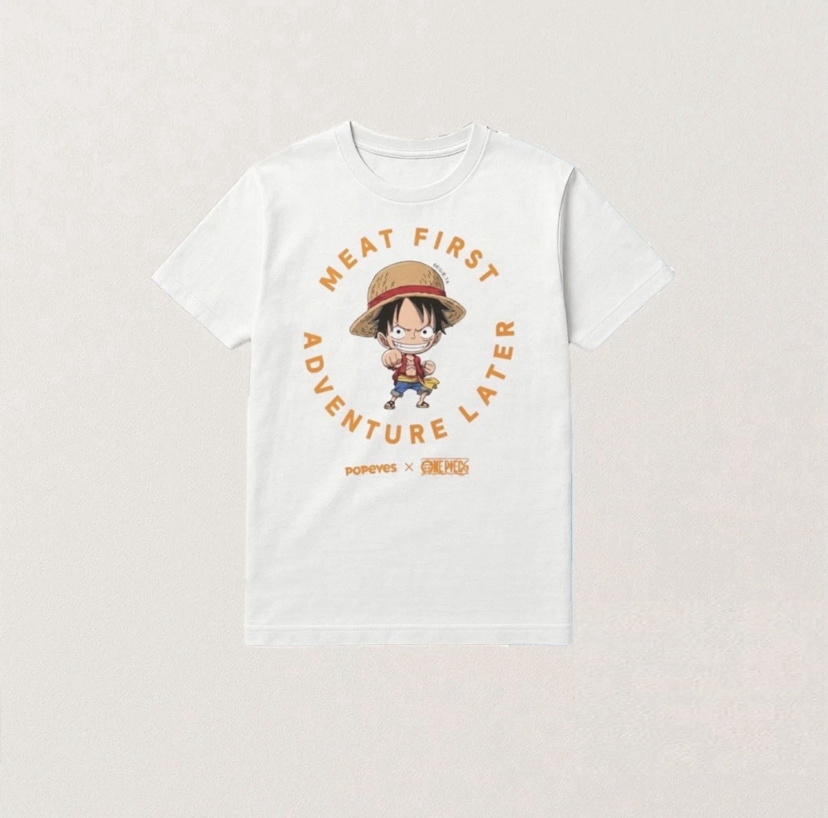 Popeyes x One Piece Luffy T-Shirt Medium Anime Graphic Tee White Rare Collab gallery