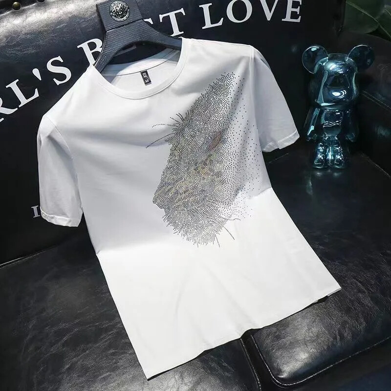 New Men Fashion Leopard Trend Hot Diamonds Rhinestones Summer Luxury T-Shirt gallery