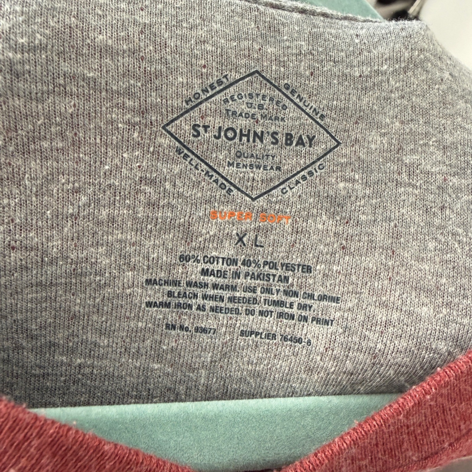 St Johns Bay Mens XL Henley Shirt Long Sleeve Burgundy Grey Striped Super Soft gallery