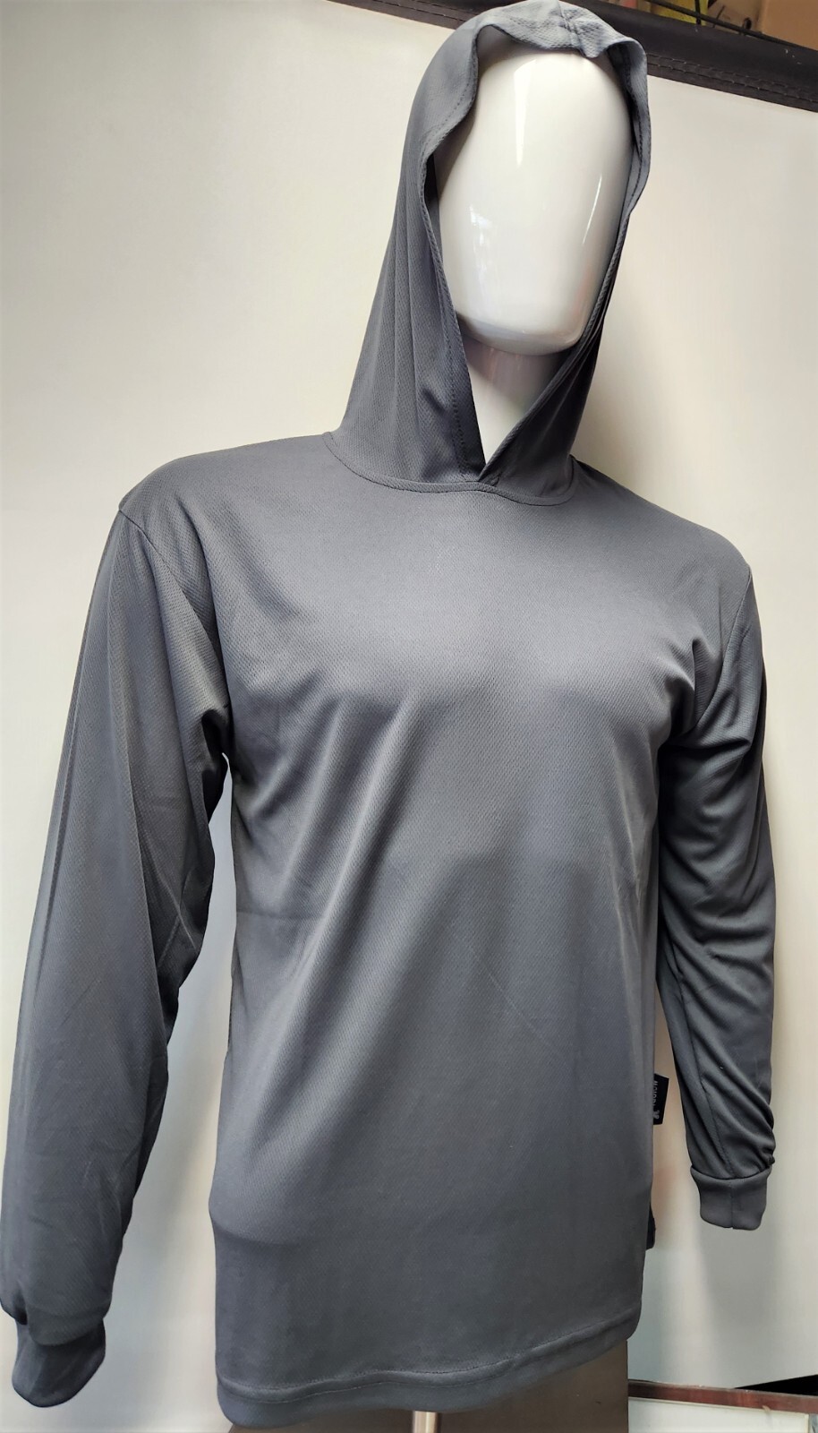 Gray Long Sleeve Shirt With Hoodie, Polyester birdeye mesh fabric gallery