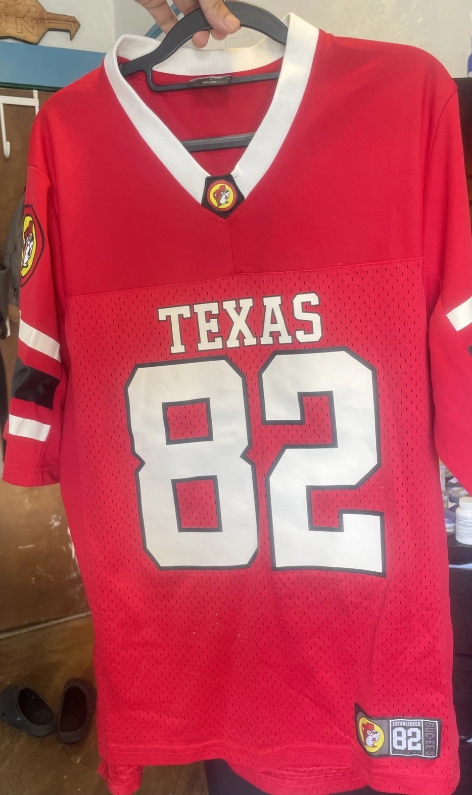 Buc-ees Football Texas #82 Beaver Small Slight-Oversize Fit Red Jersey