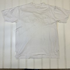 VTG Nutmeg Plain White T with Pocket Stained Throughout Made In USA Size XL