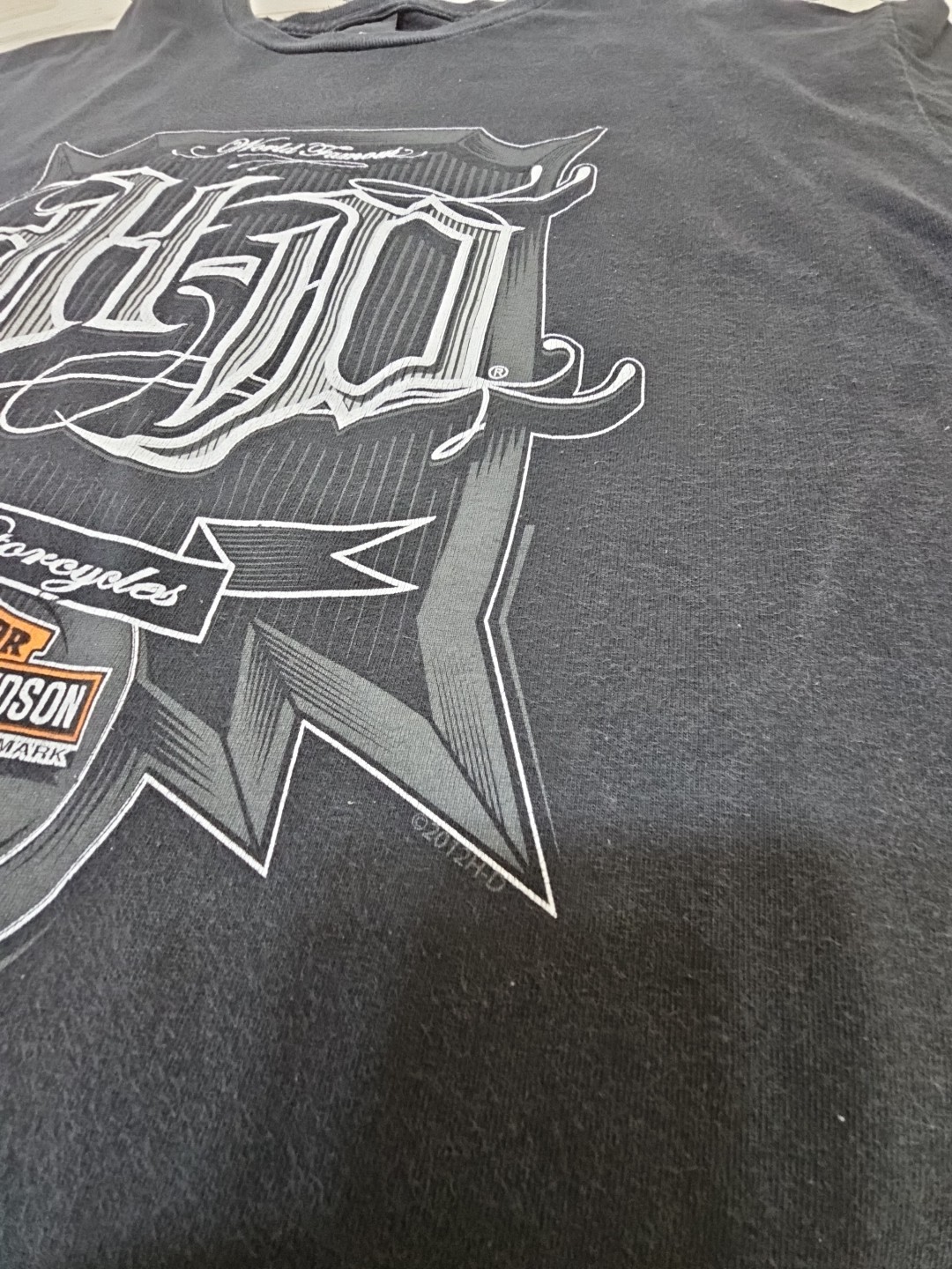 Harley Davidson Old english T-shirt World Famous Sz Large Biker Victoria Texas gallery