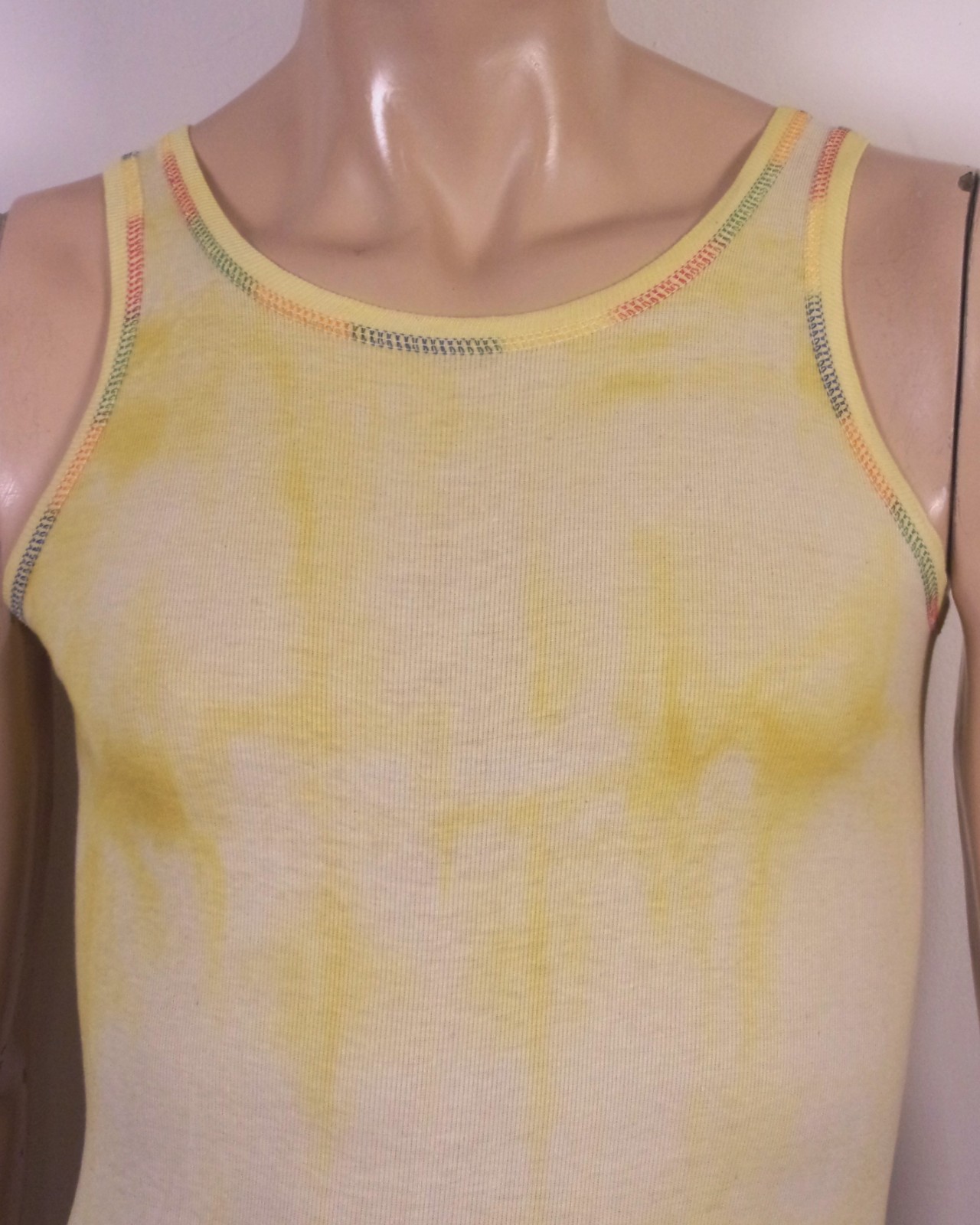 vintage 70s Cal-Cru NWOT Tank Top T-Shirt Rainbow Stitch soft thin USA sz M gallery