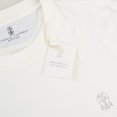 BRUNELLO CUCINELLI 650$ Crewneck Tshirt With Logo Print – White Cotton Jersey