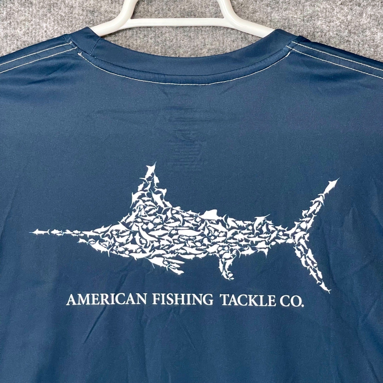 AFTCO Mens Navy Blue Marlin Graphic Performance Fishing T-Shirt XL Short Sleeve