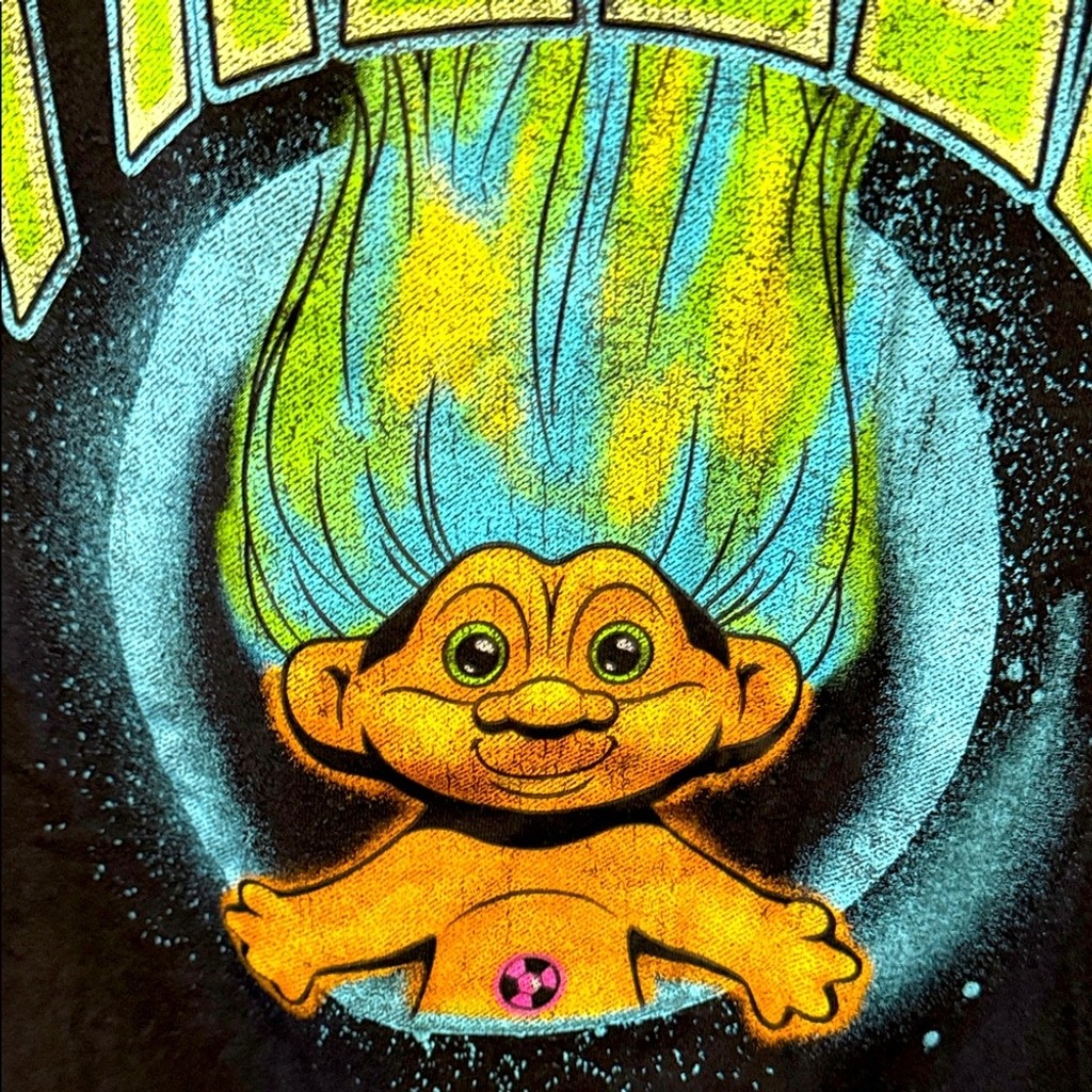 Dream Works Good Luck Trolls Graphic Black T-Shirt w/ Green Blue Graphics Large gallery