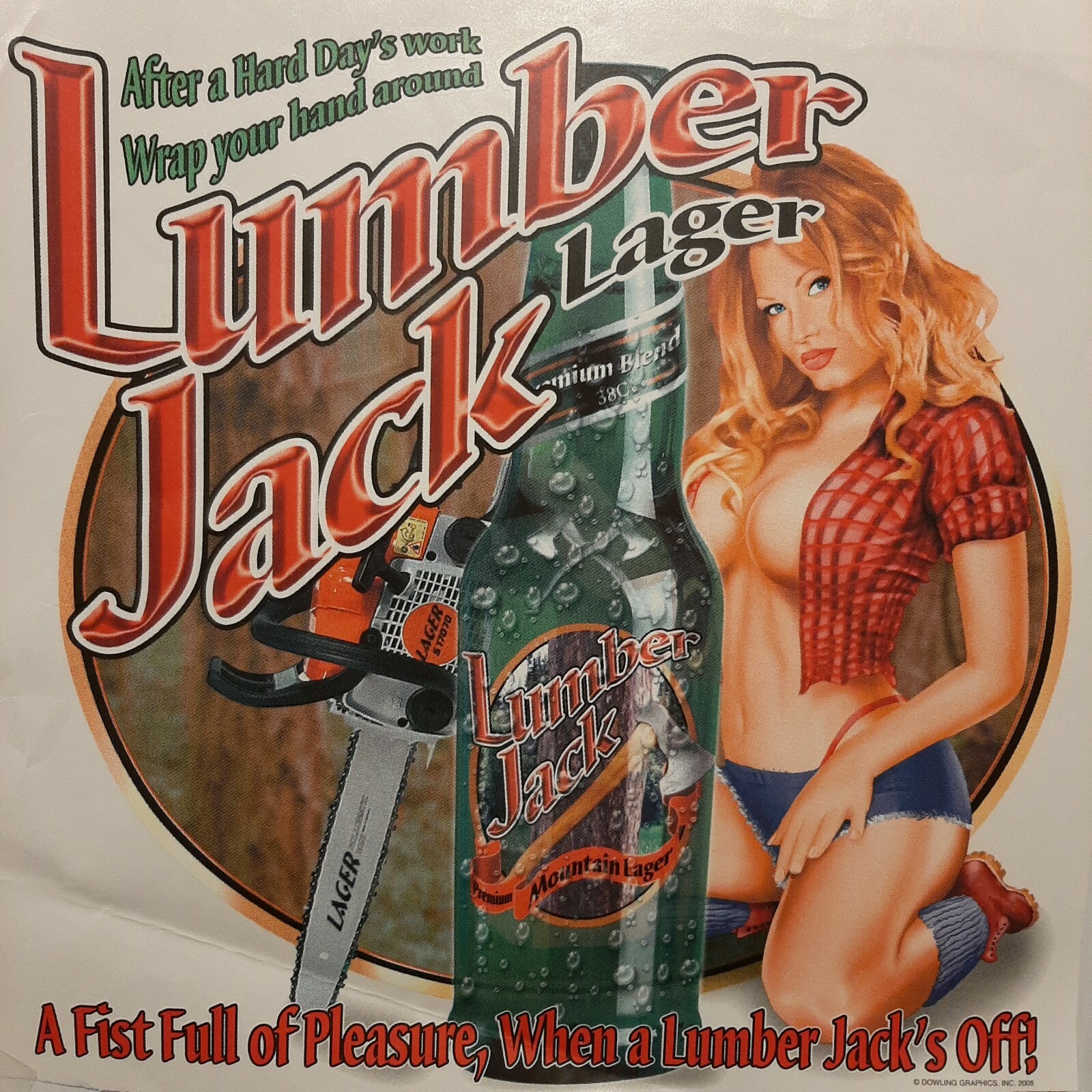 LUMBER JACK LAGER CRACK OF DAWN HOT GIRL SHIRT (FRONT PRINT ONLY) #1990 gallery