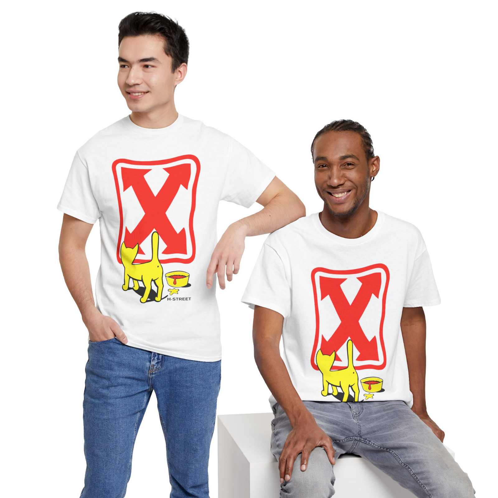 H Street Skate Yellow Cat Logo Men's T-Shirt American Style T Shirt gallery