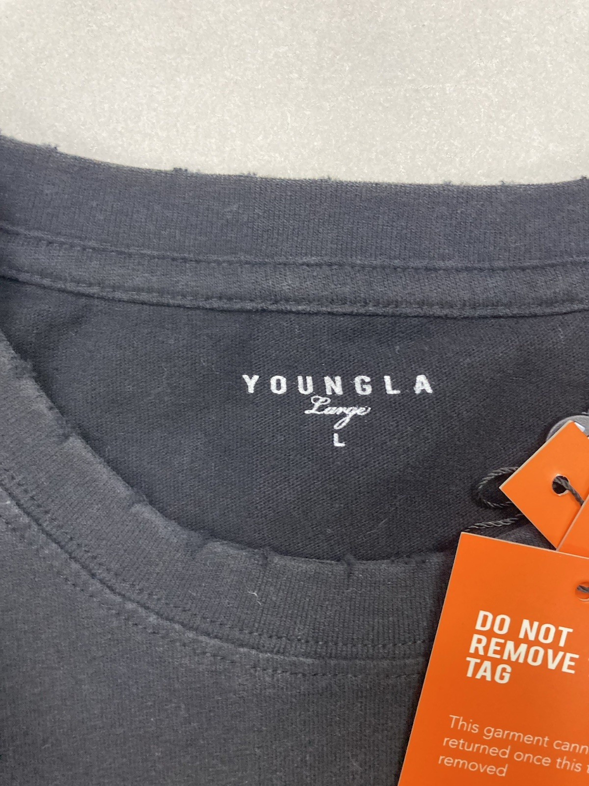 YoungLA Distressed Script T-shirt Men Large Oversized Black Short Sleeve gallery