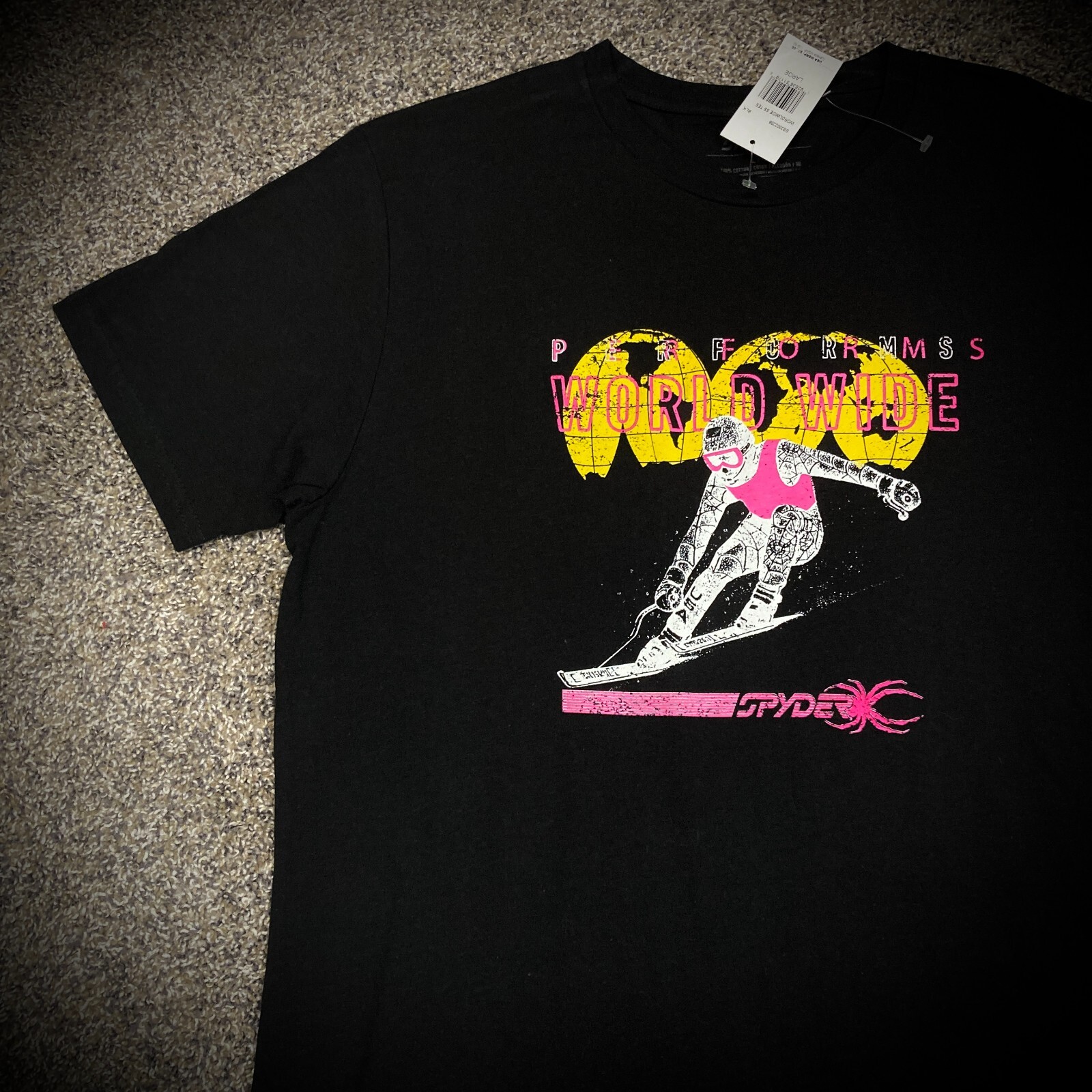 SPYDER SKI T-SHIRT mens adult LARGE retro black pink yellow 80s 90s NWT NEW$25 gallery