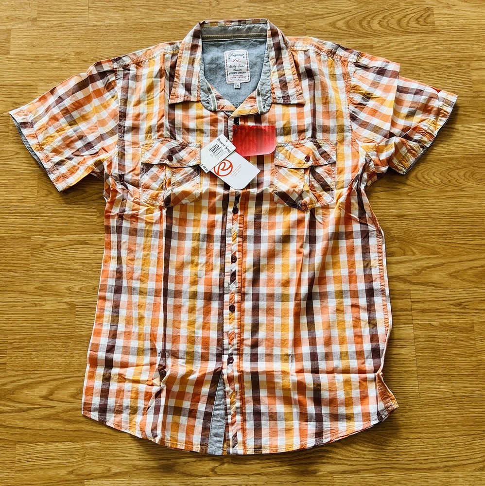 Request Jeans Shirt For Men Size: 2XL Color: Orange