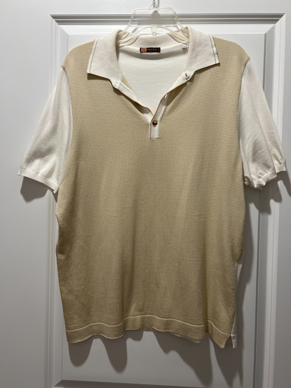 Giorio’s by Palmeach Men’s Polo Shirt Size 50 Italy Beige White 100% Cotton