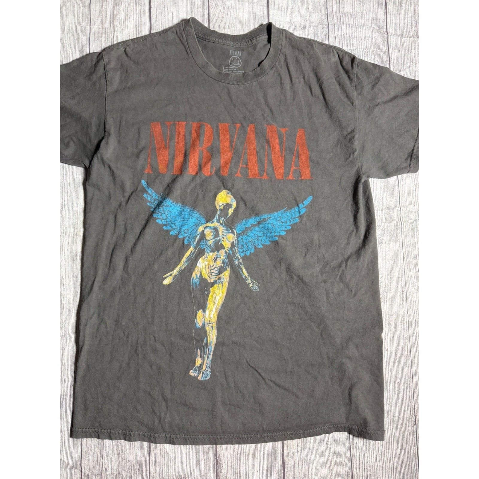Nirvana In Utero Graphic T-Shirt Mens Medium Charcoal Gray Winged Angel Band Tee gallery