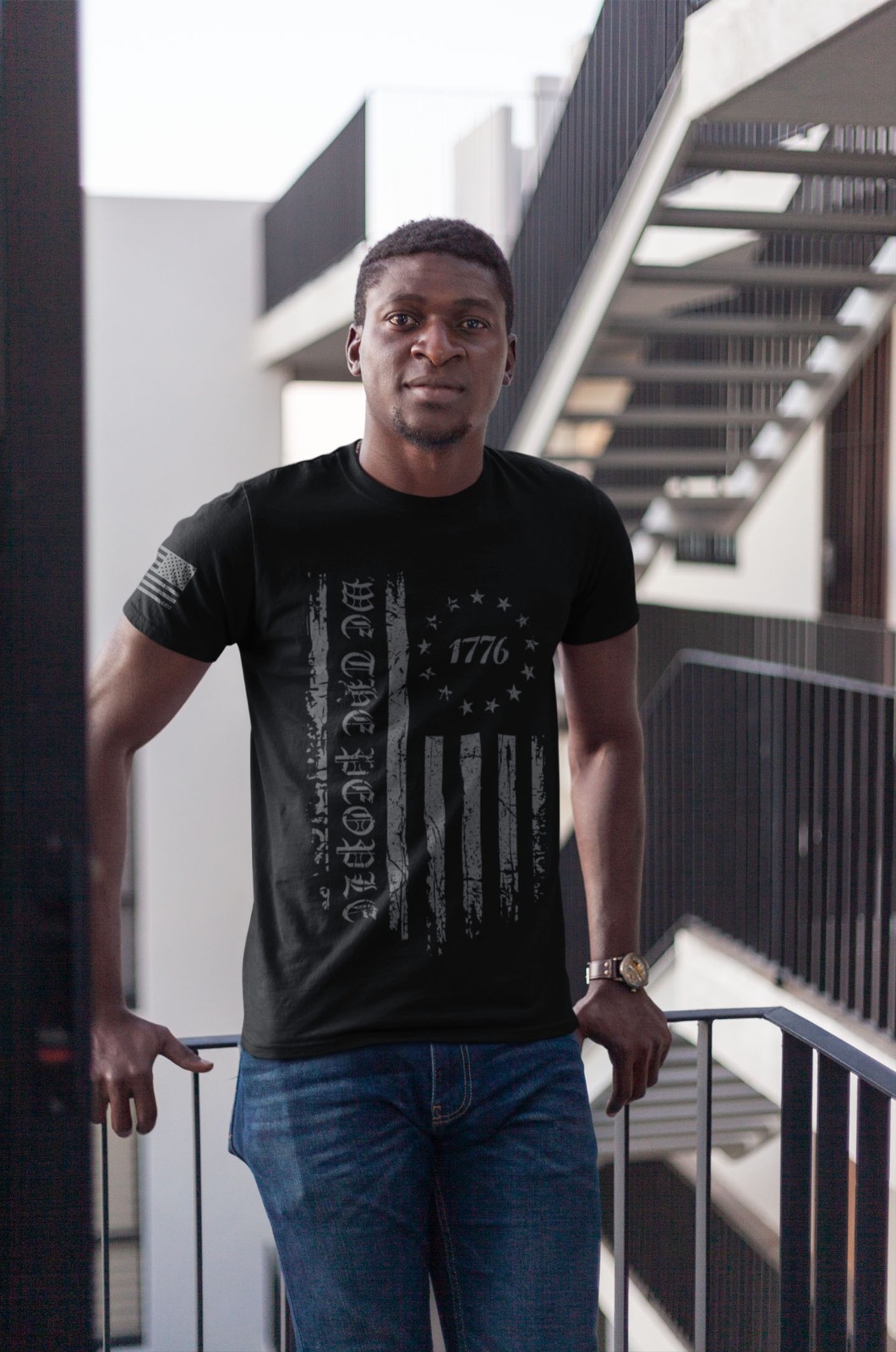 We The People 1776 T-Shirt – Black Distressed American Flag Tee Patriotic USA gallery
