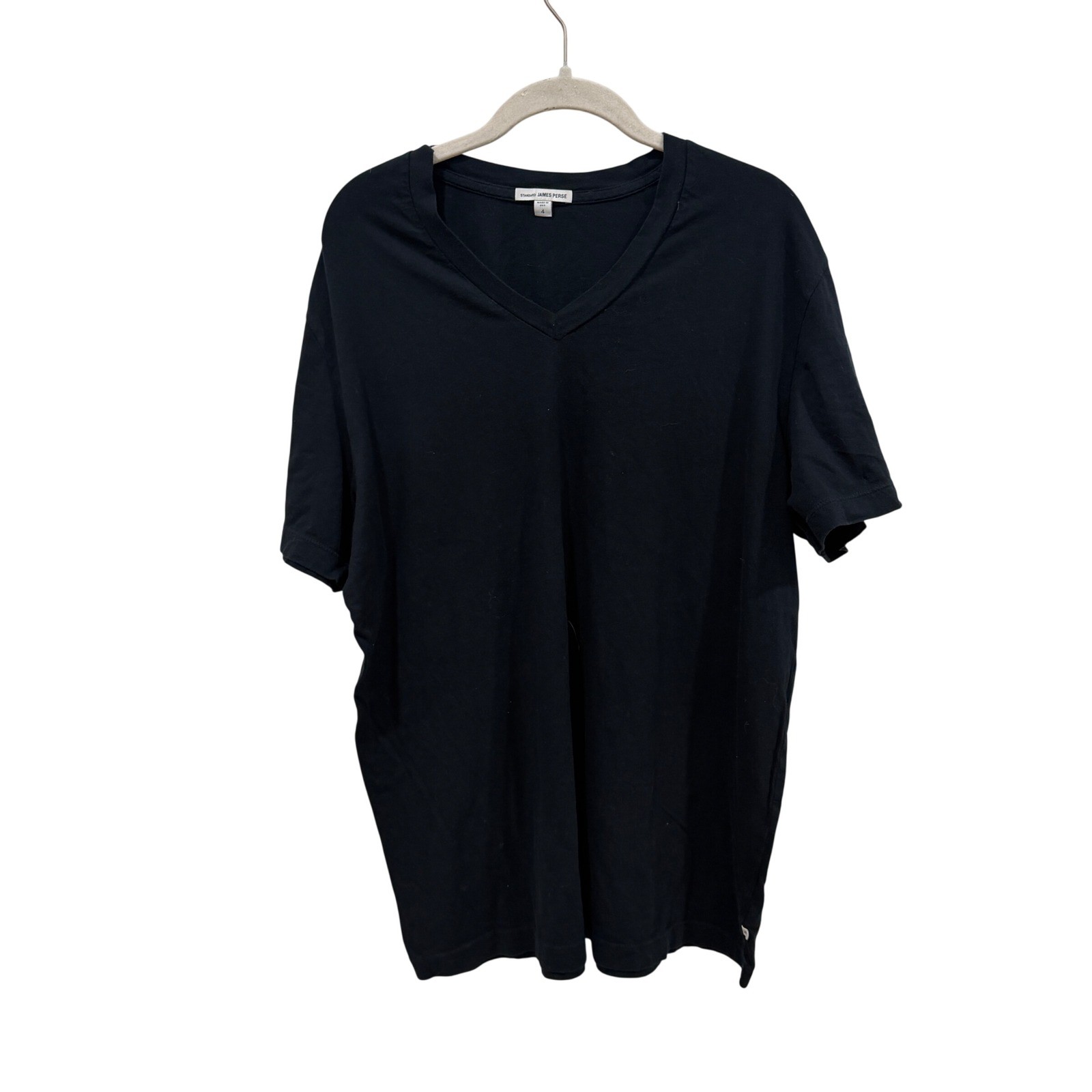James Perse Standard Black V-Neck Combed Cotton Tee Shirt MLJ3352 Mens Size 4 L gallery