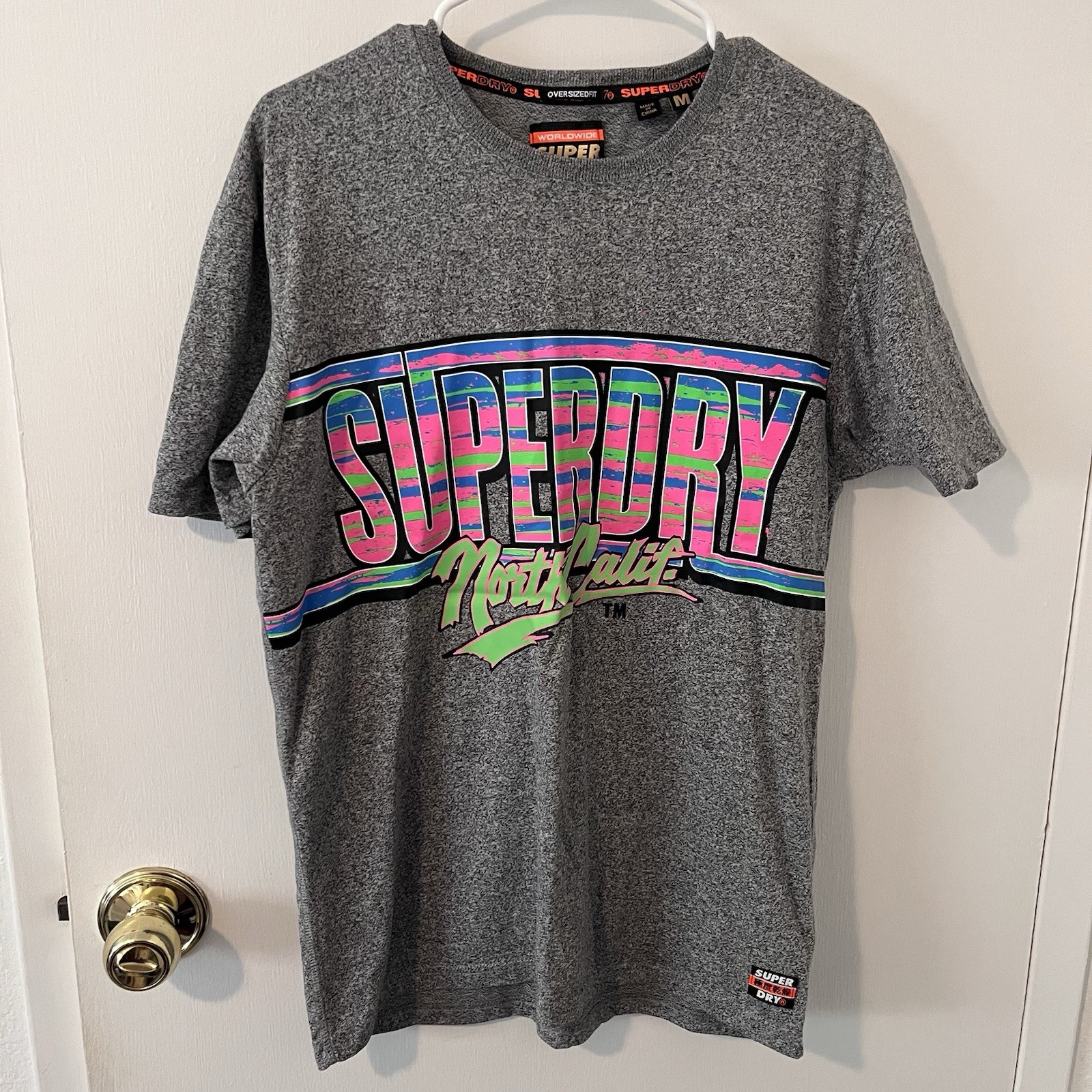 Superdry Men’s Acid Graphic Mid Weight T-Shirt Short Sleeve Gray Neon Crew M gallery