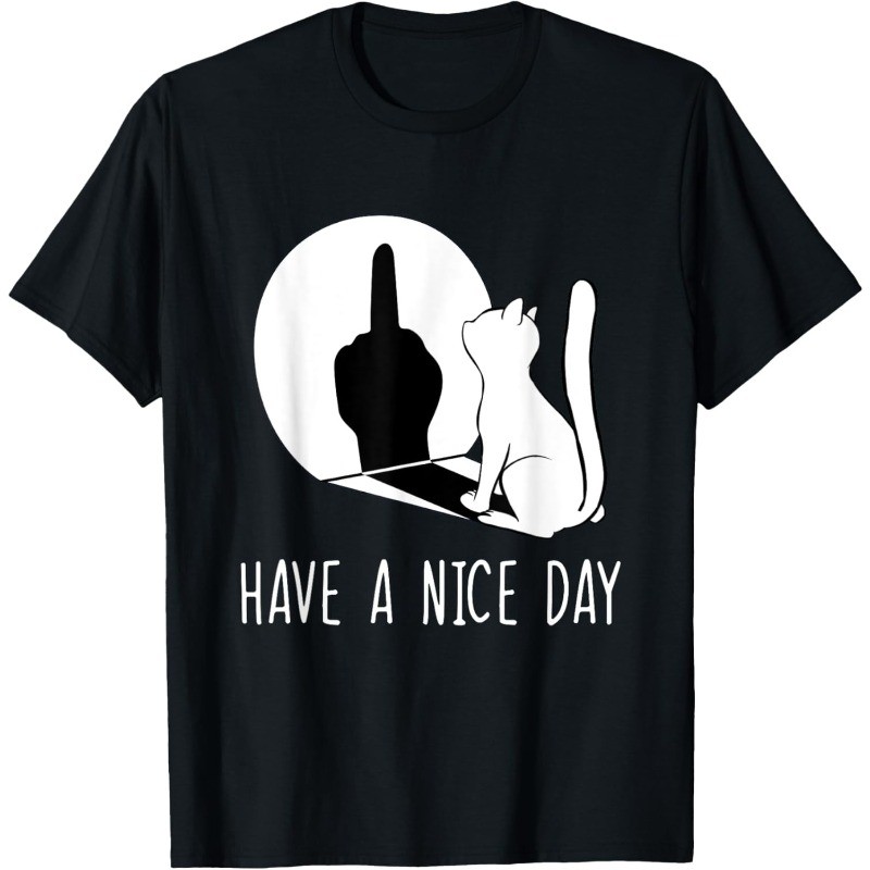 Funny Middle Finger Cat Sarcastic Cat Have A Nice Day T-Shirt gallery
