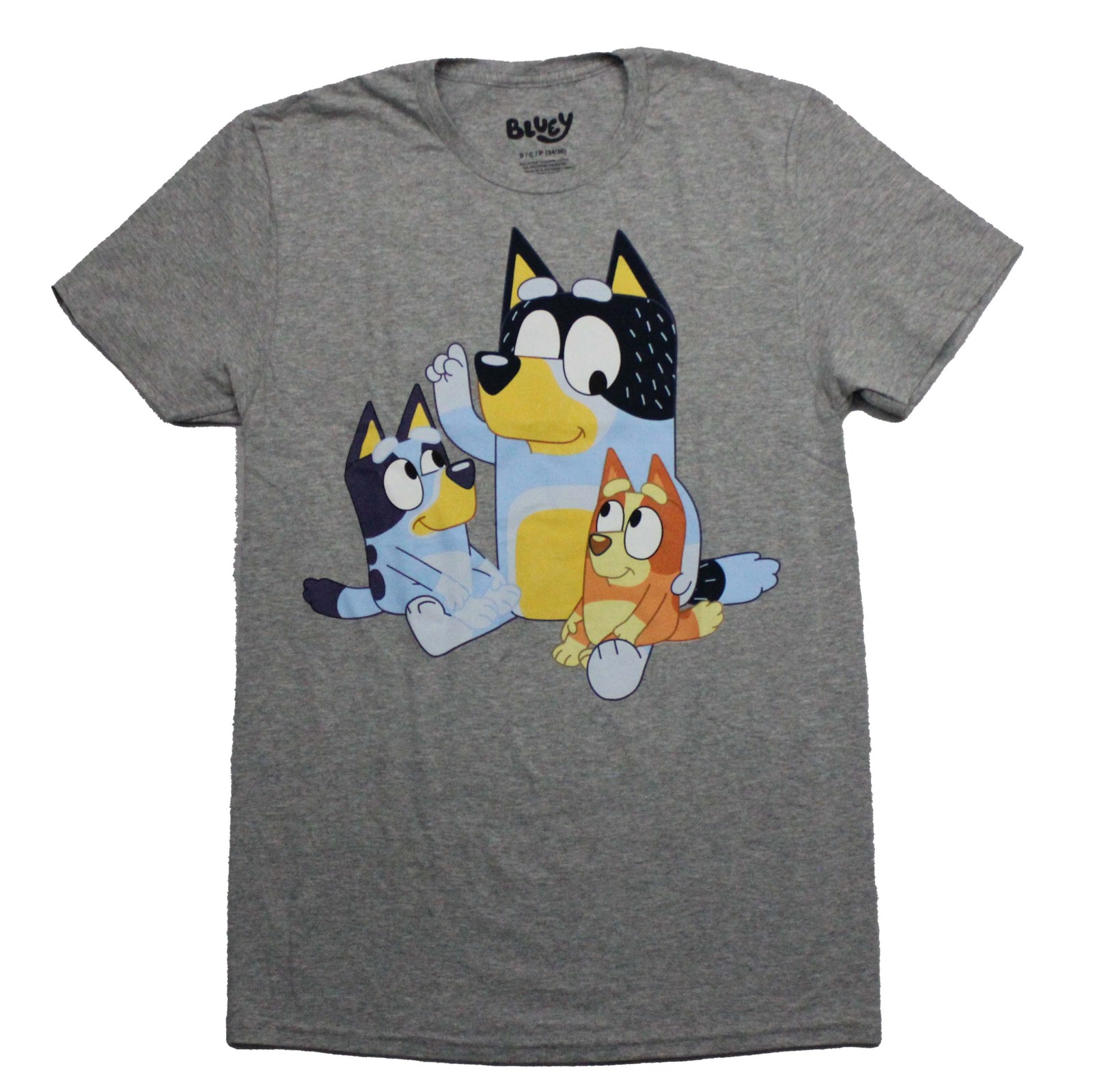 Bluey New Adult T-Shirt – Bandit Sitting with Bingo and Bluee