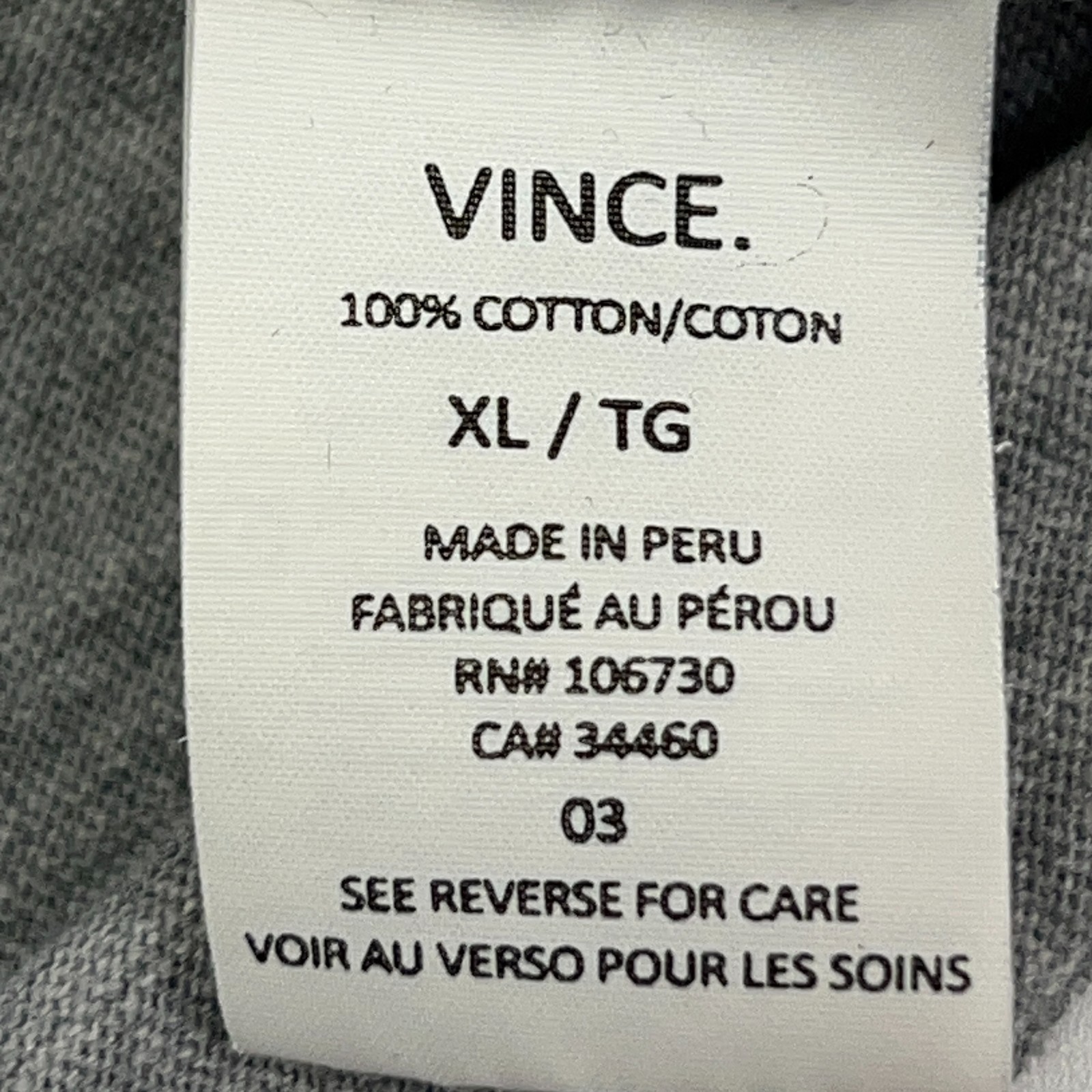Vince Henley T Shirt Long Sleeve Cotton Heathered Gray Mens XL X-Large gallery