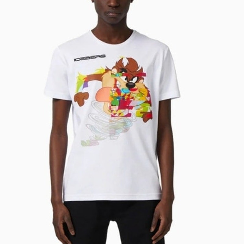 Iceberg Men's SZ L Tasmanian Devil Graphic Tee Luxury Embroidered Cotton White gallery