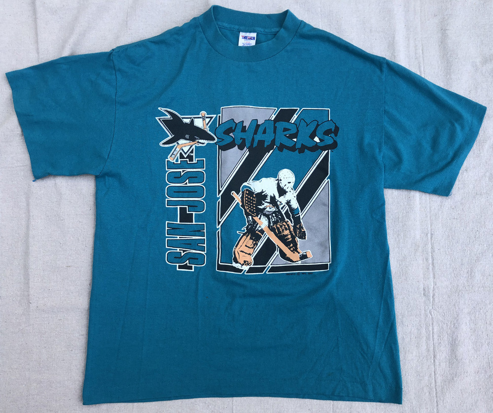 San Jose Sharks NHL Vintage 1991 Trench Single Stitch T Shirt Size L