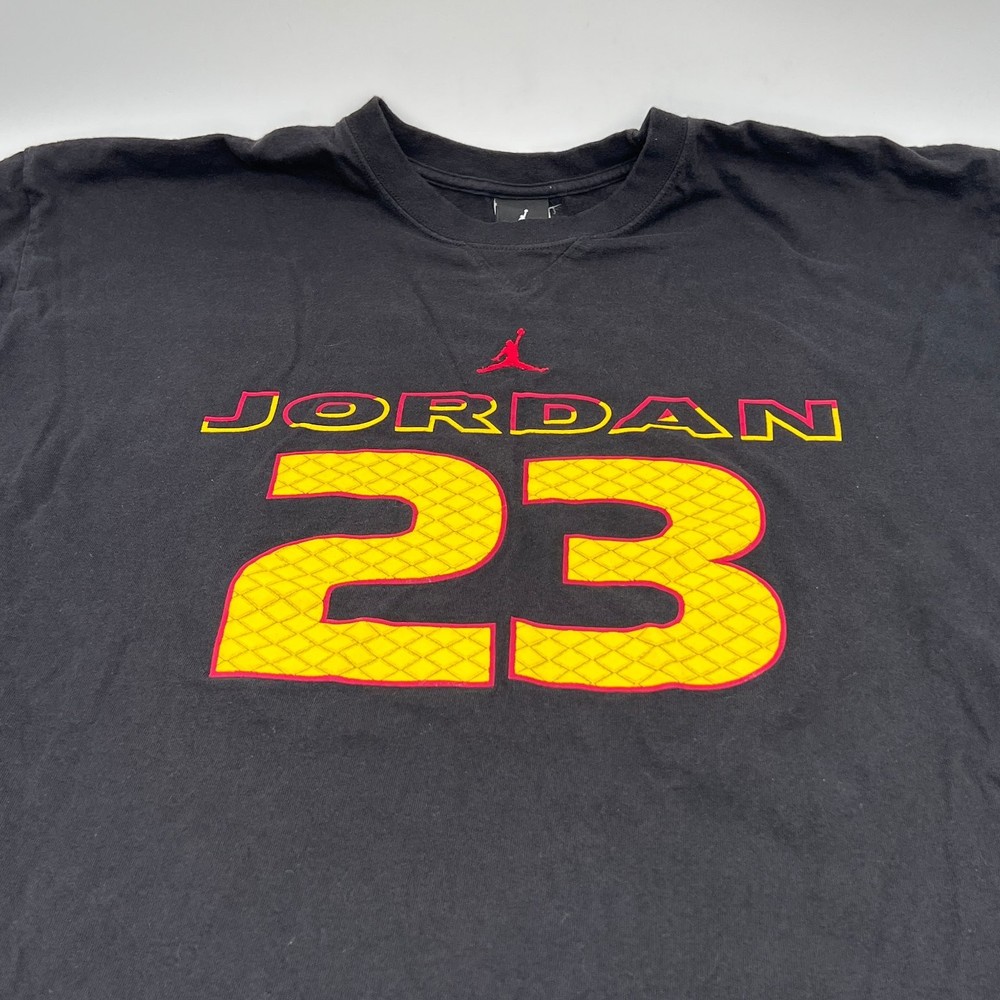 Nike Jordan Quilted Raised Number 23 Graphic Tee XXL Black Red Yellow Fast Ship!