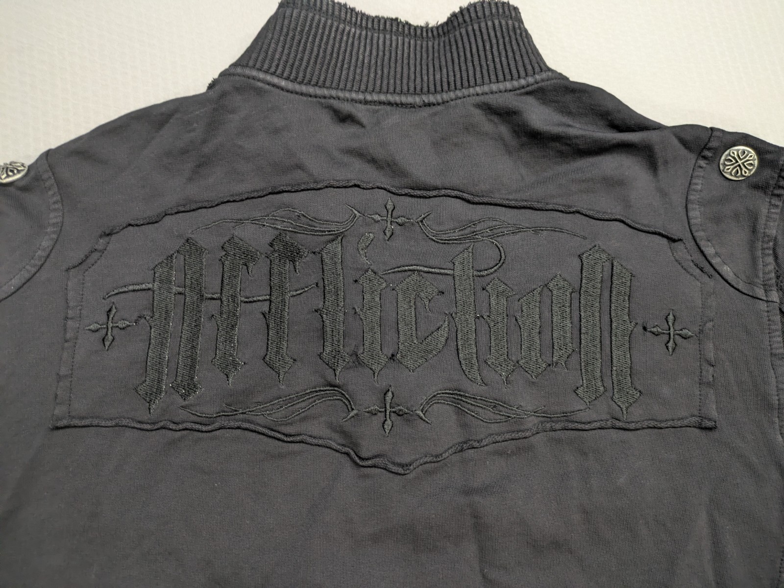Affliction Long Sleeve Jacket Shirt Embroidered Distress Y2K Grunge Streetwear M gallery