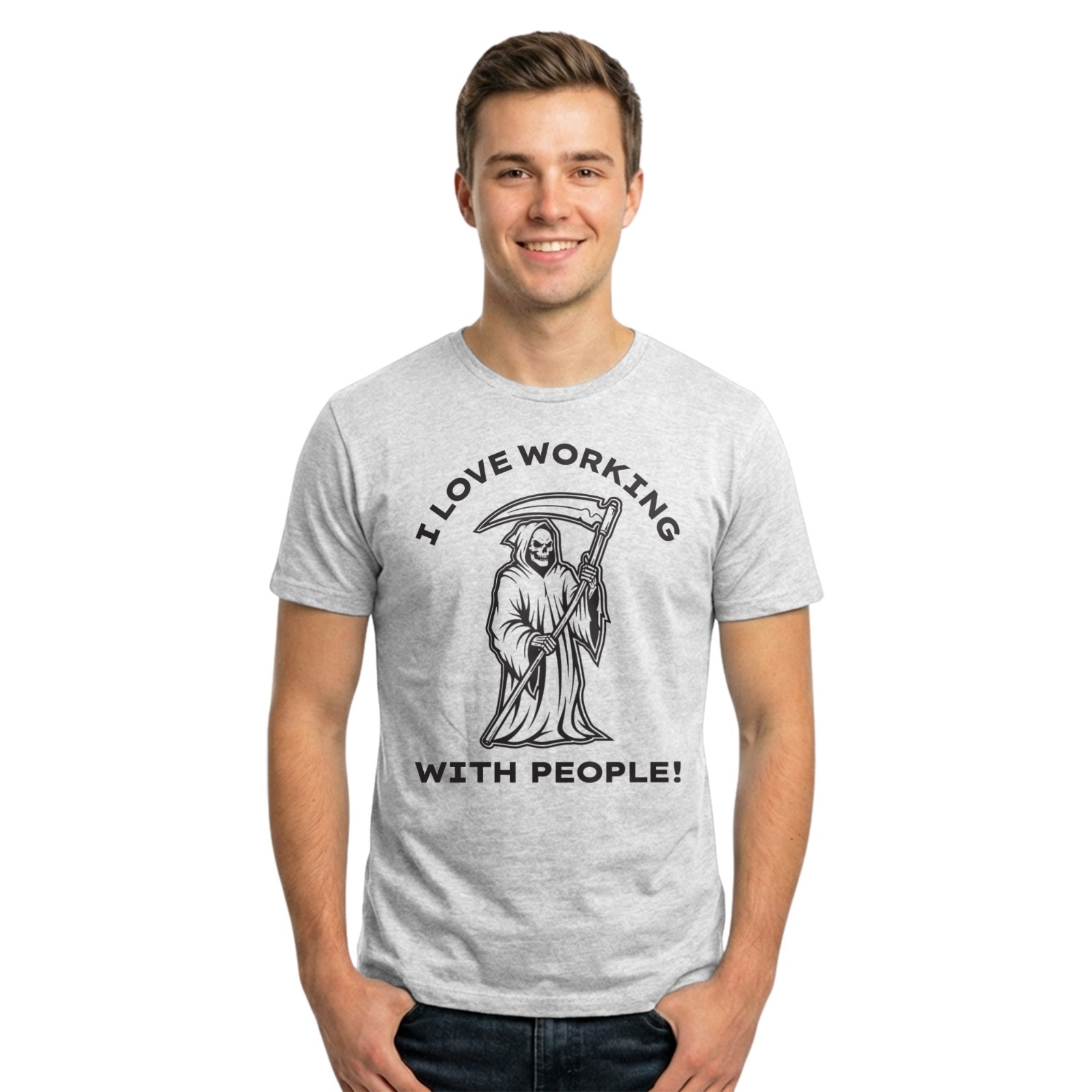 Funny I Love Working With People T-Shirt | Halloween Skull Goth Reaper Skeleton