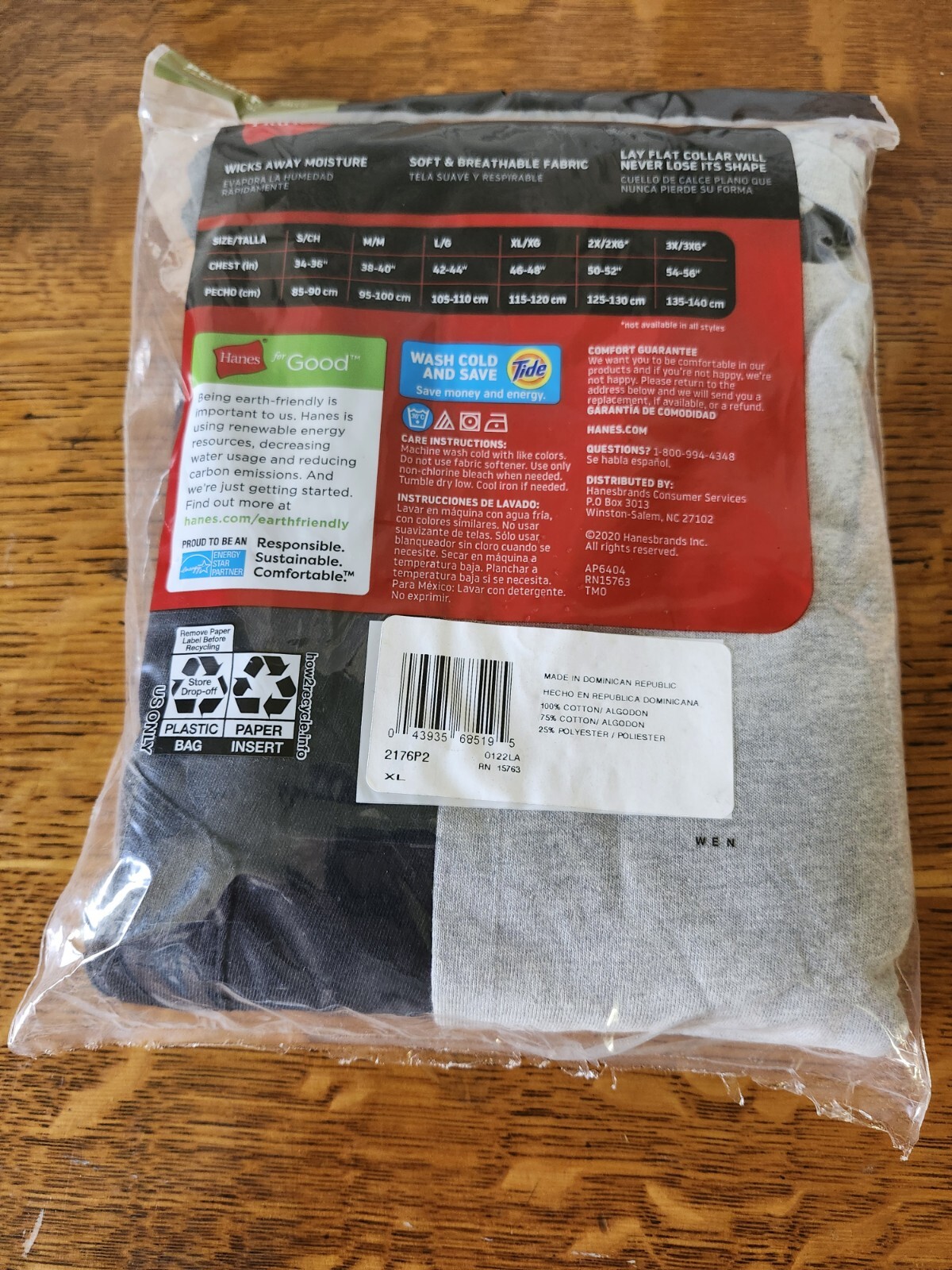 NEW Hanes Men's Tagless Pocket Ts Wicking Soft Breathable 2 Pk Size XL (46-48") gallery