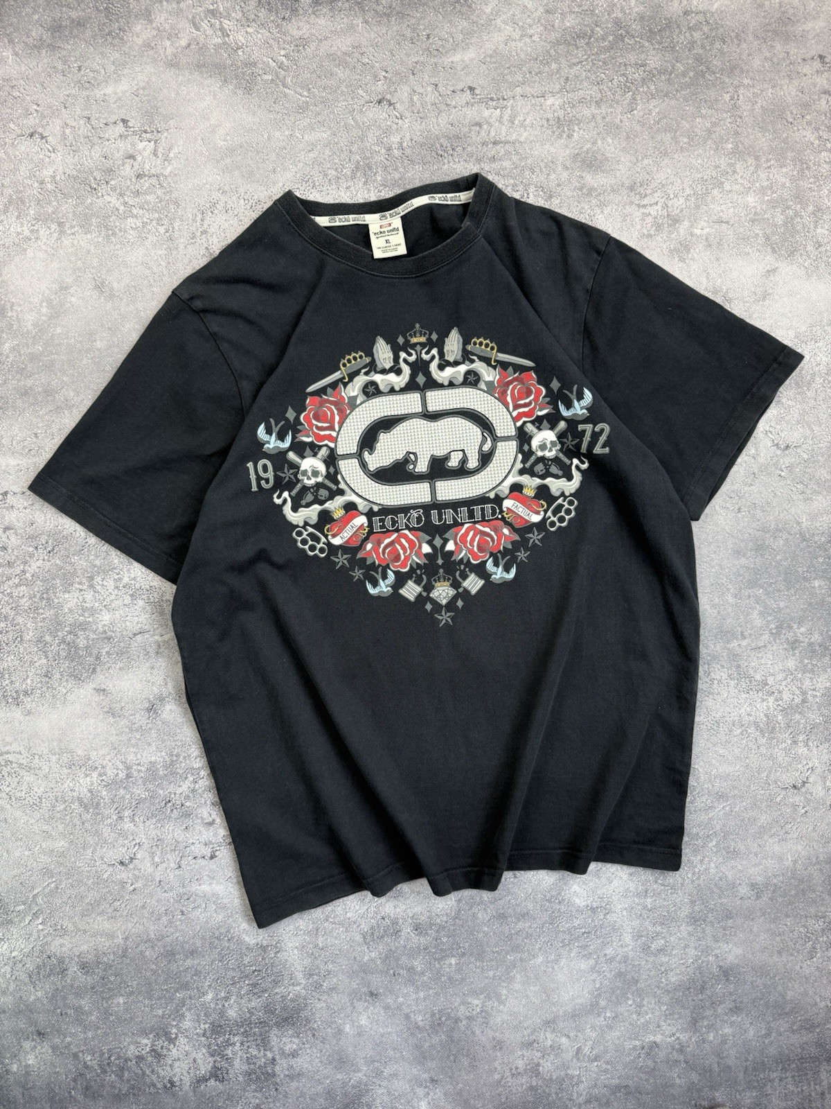 Vintage Y2K Ecko Unltd. Big Logo T-Shirt Skate Rap Sk8 Black Skull Tee Hype Rare gallery