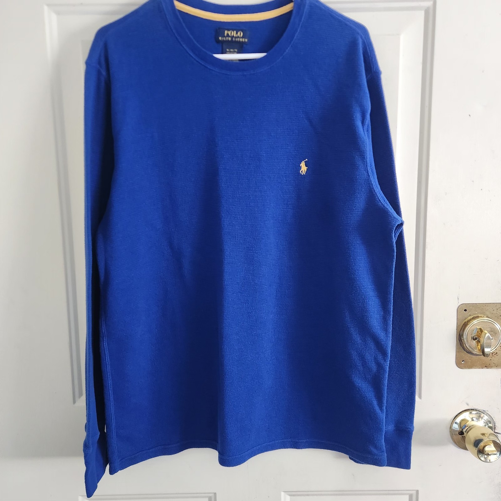 Polo Ralph Lauren Mens XL Blue Thermal Waffle Knit Long Sleeve Poly/Cotton Blend