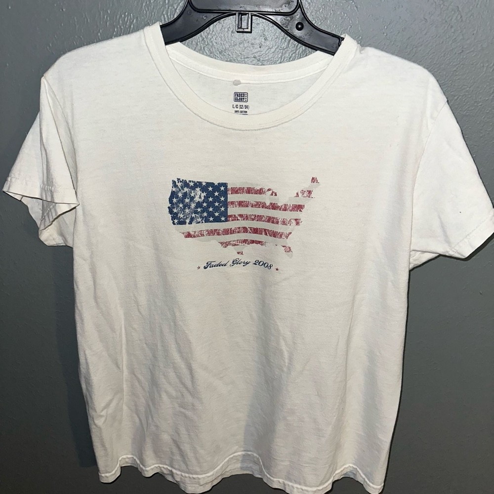 Faded Glory 2008 USA Flag Map Graphic T-Shirt