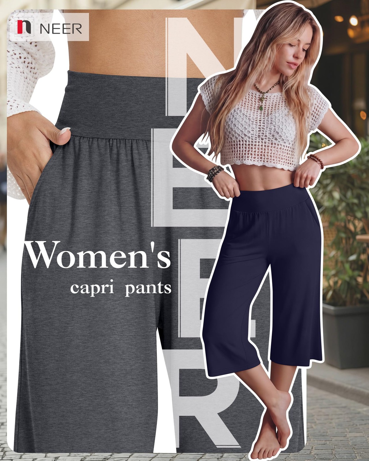 Neer 3 Pack Women Capri Pants Wide Leg High Waist Crop Lounge Sweatpants Loos... gallery