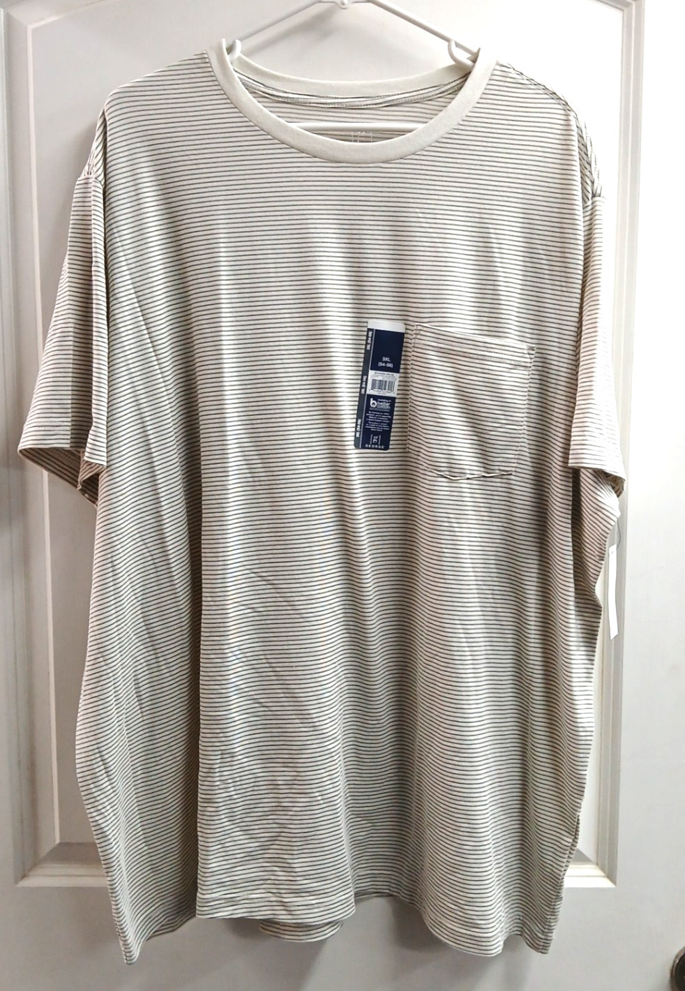 GEORGE MENS 3XL 54-56 CREW POCKET SHORT SLEEVE SHIRT STERLING GREY MICROSTRIPE