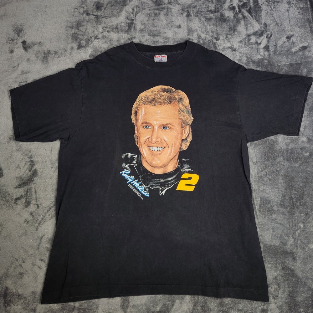 VTG Rusty Wallace #2 Miller Lite T Shirt Large Softee TeeJays Single Stitch Face