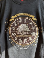 Y2K Raw Blue Half Sleeve Horoscope Black Design T Shirt Size Small