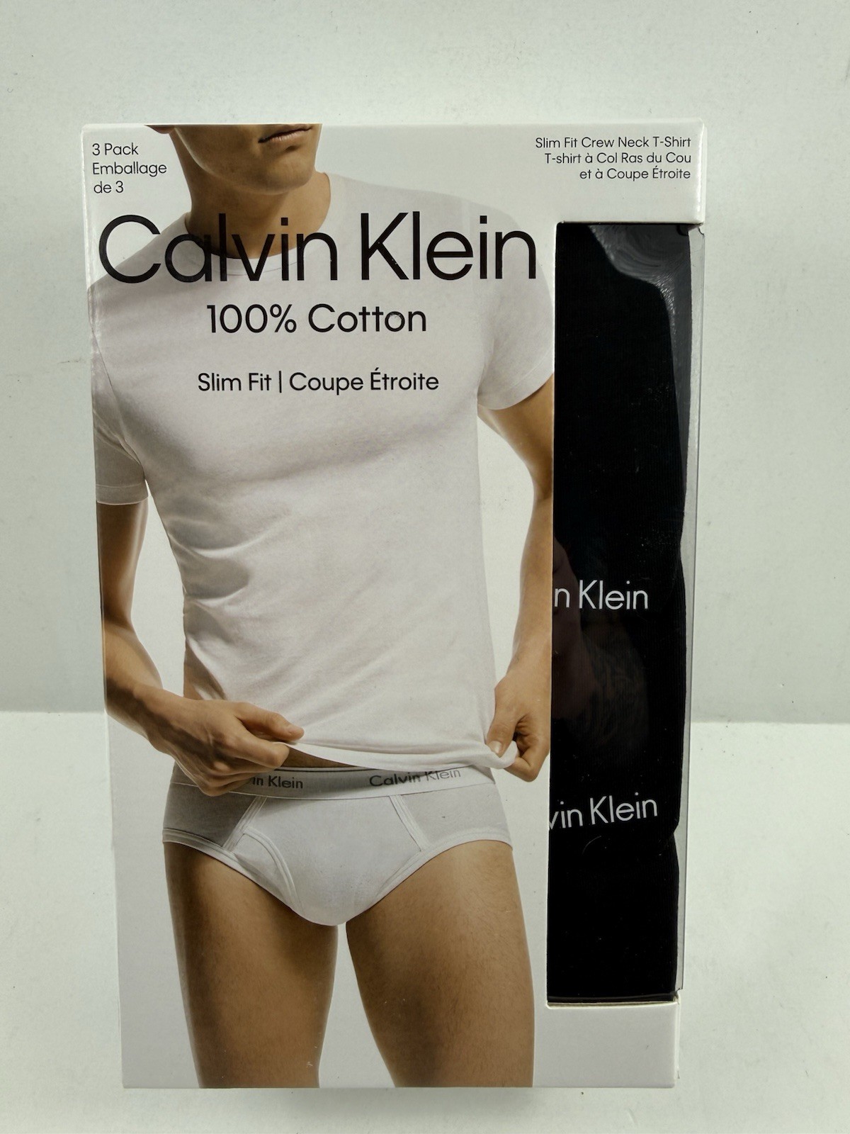 3 pack Calvin Klein Cotton Classics Slim Fit Crew Neck T-Shirts Black Small gallery