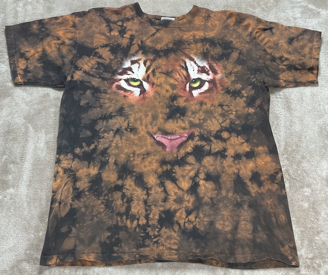 Rainforest Cafe Tiger Face Tie Dye T-Shirt Adult Large All Over Print Orange