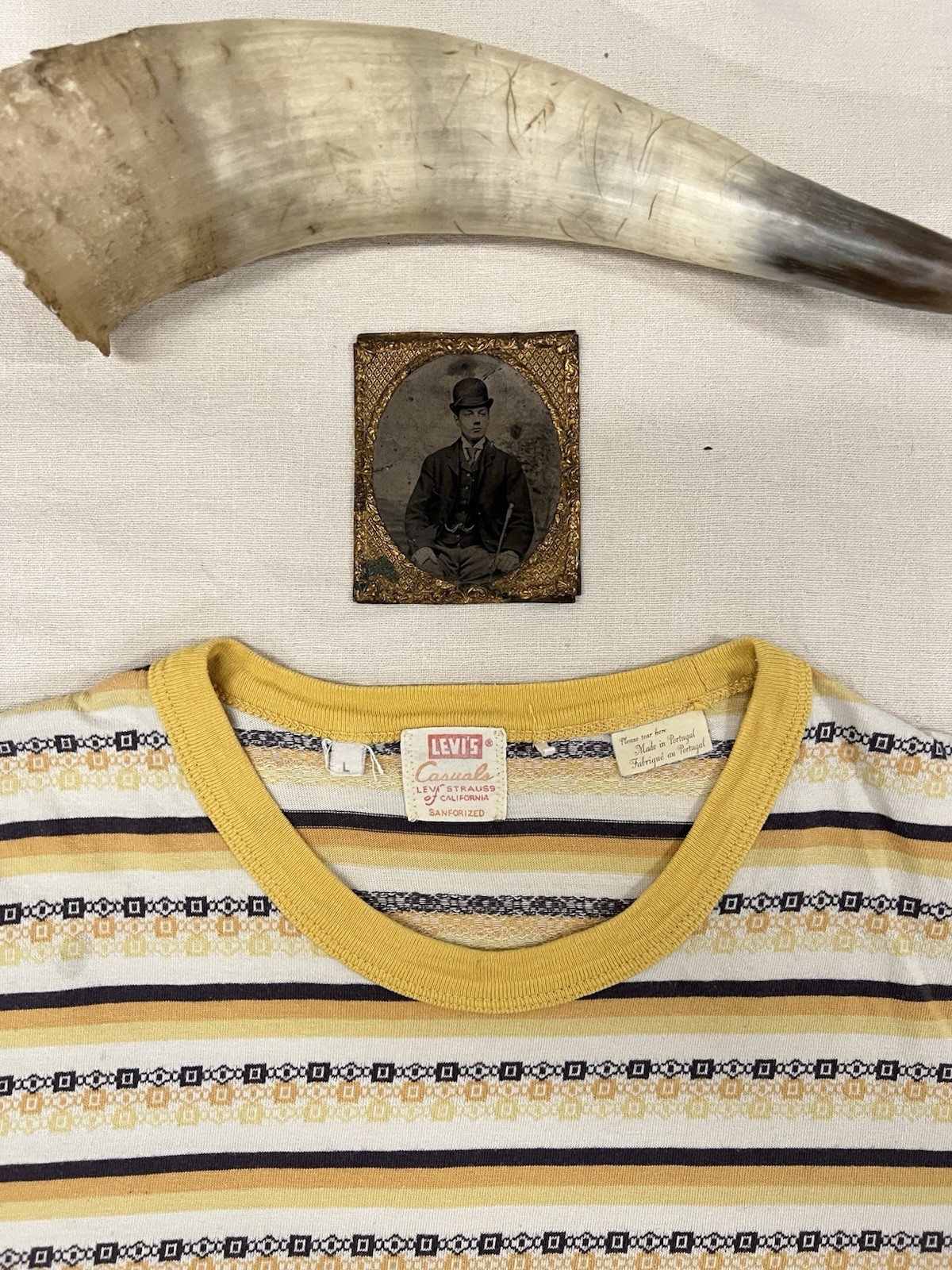 LVC T-Shirt L Levi's Vintage Clothing Casuals Yellow Ringer Fancy Stripe Rare gallery