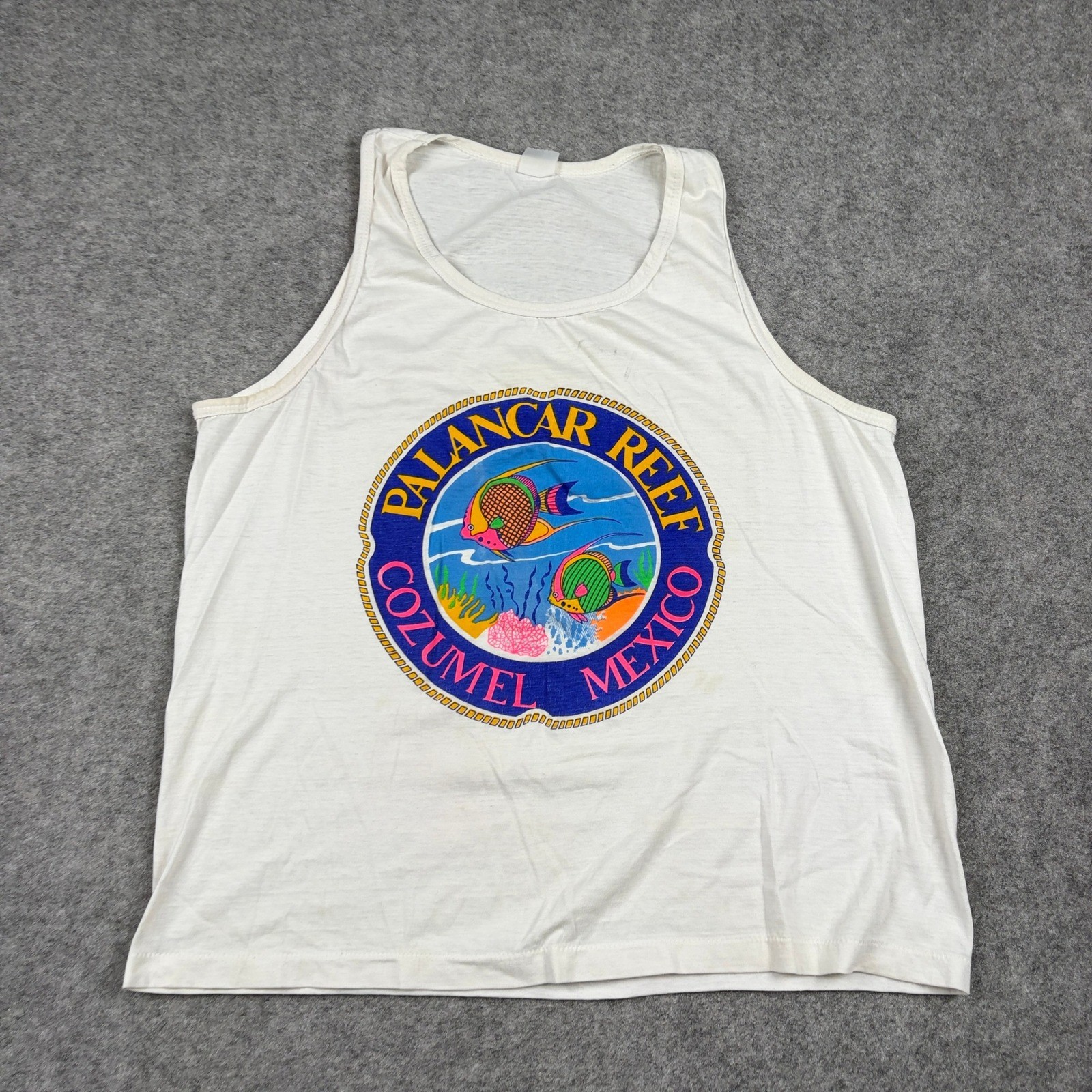 Vintage Palancar Reef Cozumel Mexico Tank Top Mens XL White Souvenir Fish 90s gallery