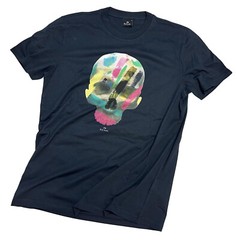 PAUL SMITH DEEP NAVY T-SHIRT / TOP 100% ORGANIC COTTON SKULL PRINT NWT SZ- L