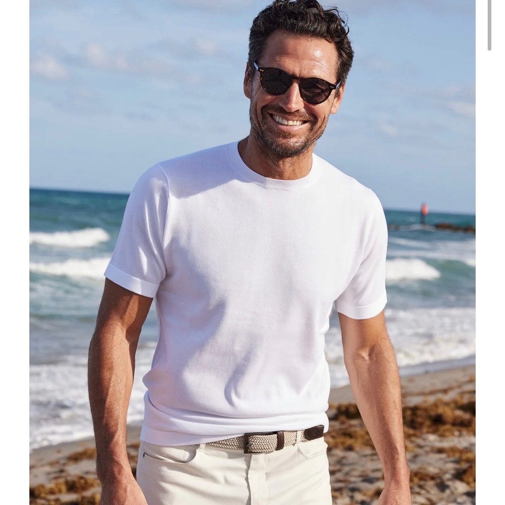 Collars & Co Mens Size Large Maranello Mid-Weight Cotton & Silk Tee White NEW