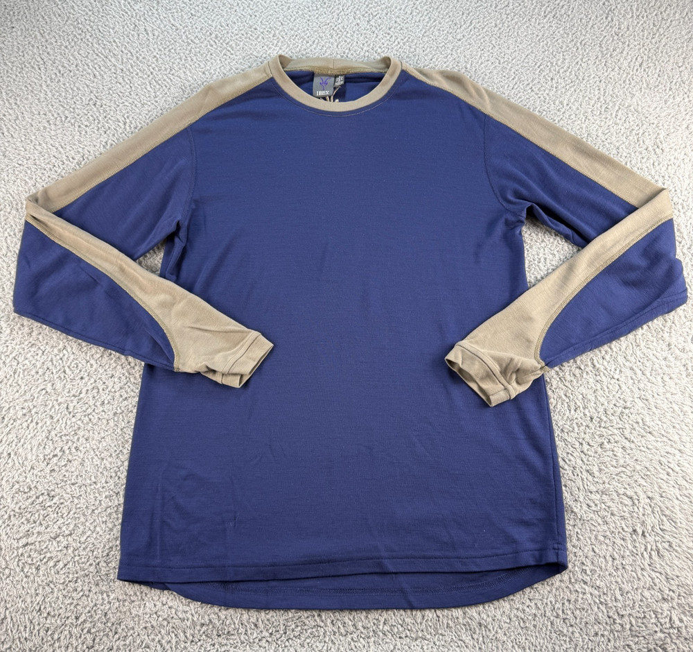 Ibex Superwashed Merino Wool Long Sleeve Shirt Men’s Large L Top Blue Hiking USA