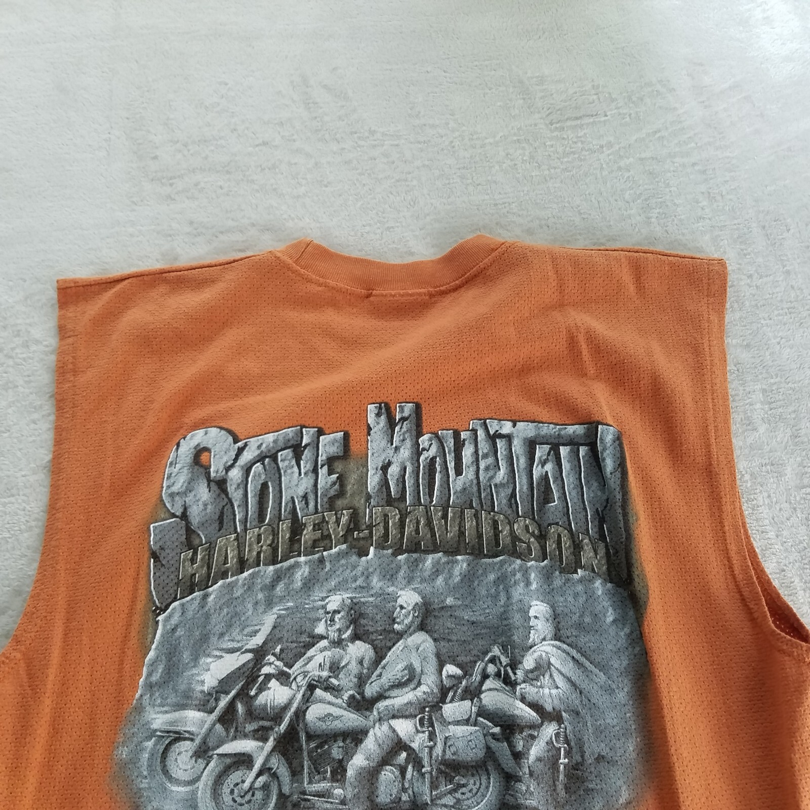 Mens Harley Sleeveless Graphic T Shirt Orange Stone Mountain - See Measurements gallery